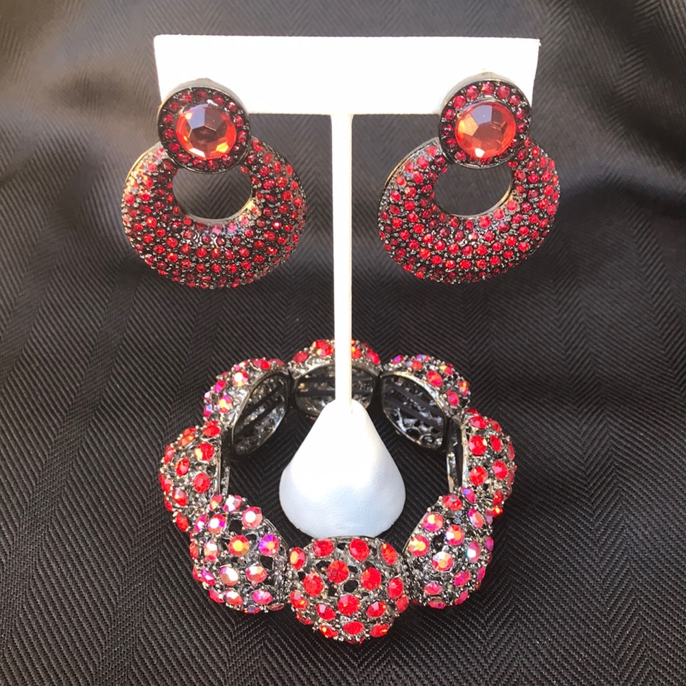 ❤️🖤 Red and Black Earring and Bracelet Set